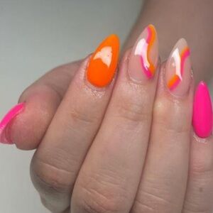 Colorful Pink and Orange Nail Art